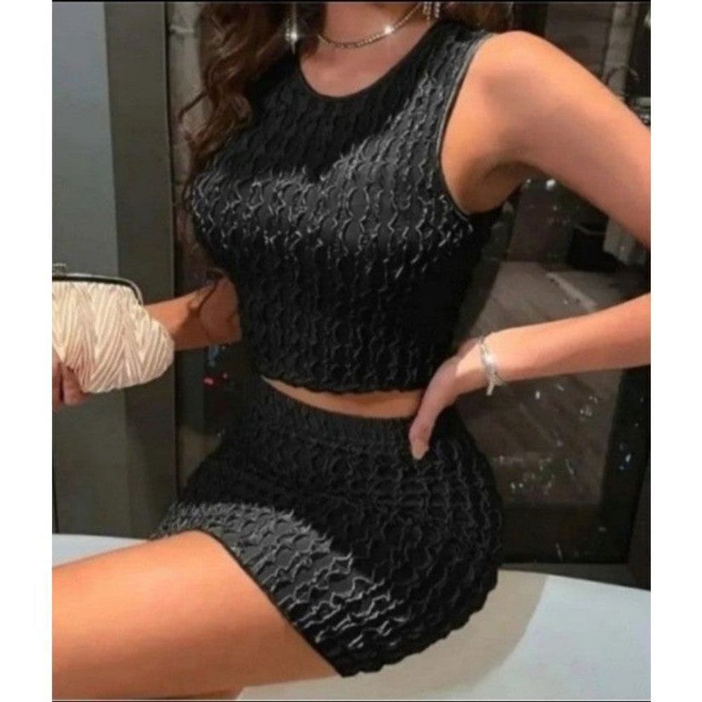 Ladie's Black Ruched 2pcs Skirt Set sz XL